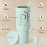 Personalized Monogrammed Tumbler with Handle 40oz, Letter P Tumblers Insulated Coffee Travel Cup, Custom Initial Gift for Women Girls Friends, Monogram Gift for Christmas Birthday Mothers Day